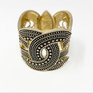 Beautiful Gold Black Vintage Stretchy Textured Chunky Bracelet